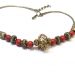 Vintage Sri Lanka Necklace, Filigree Bead, Red Glass Beads, 35cm (14″), 12.5Gm