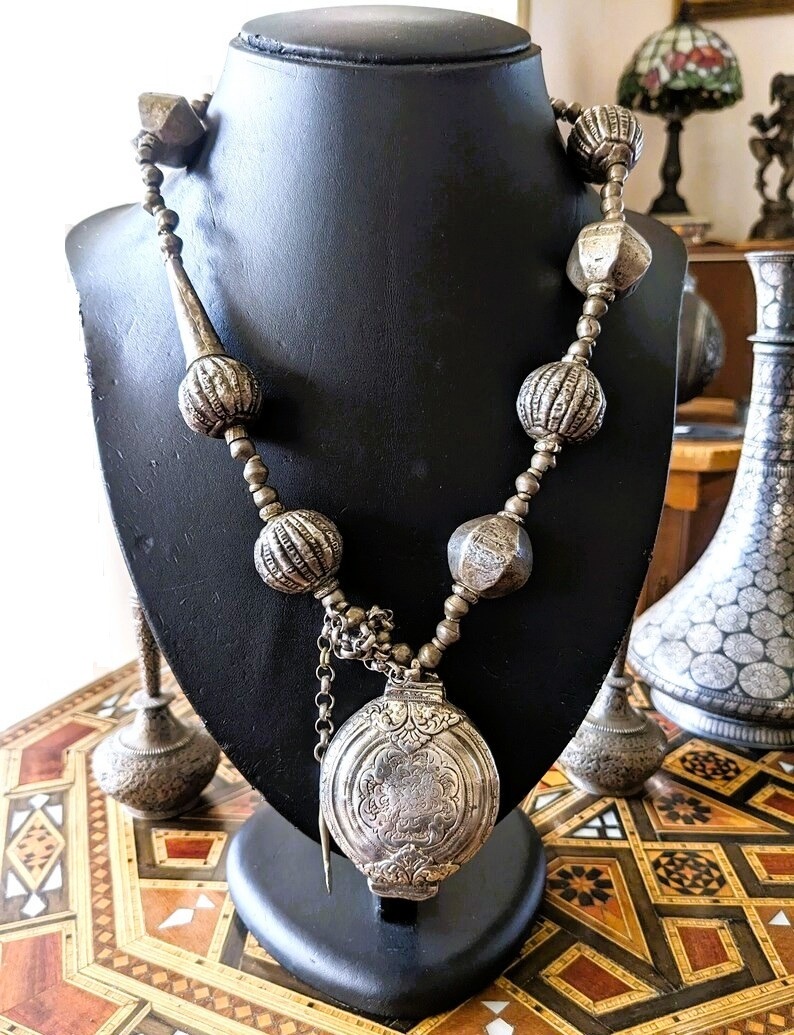 Antique Ethopian Necklace, Silver HararTribe Beads Antique Ethopian Necklace, Silver Harar Tribe Beads