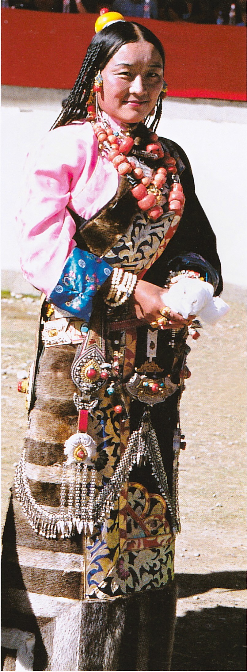Tibetan Woman with Traditional Costume and Tibetan Belt Ornament