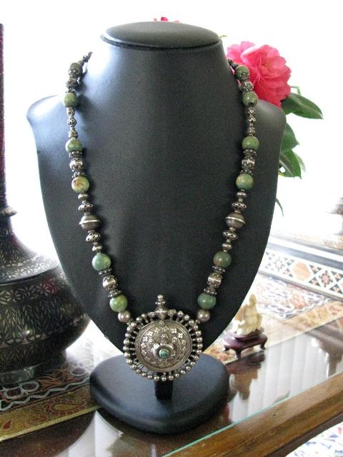 Antique Indian Necklace, Madhya Pradesh Silver Earplug, Rare Beads