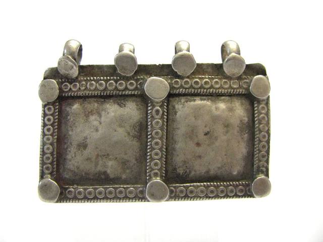 Antique Indian Amulet, Silver Rectangular House, Family Unity Symbol Pendant,