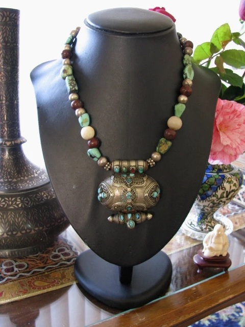 Tibetan Gau Box Necklace, Heirloom Beads