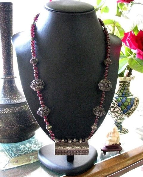 Antique Indian Necklace, Rajasthan Prayer Box, Sri Lanka Beads
