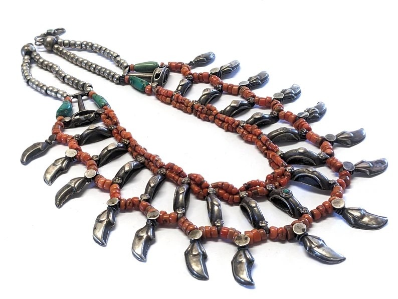 Antique Ladakh Necklace, Coral, Turquoise, Silver