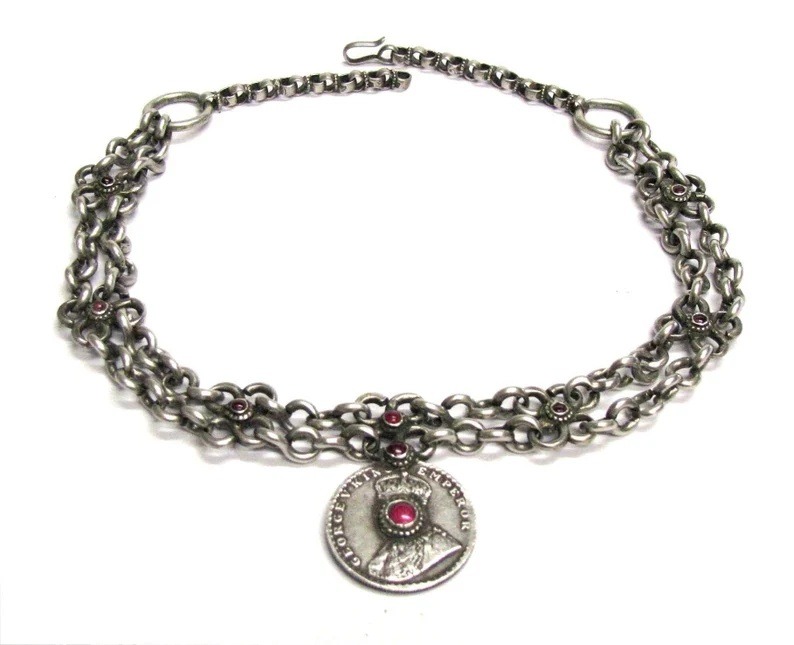 British India Rupee Necklace, Two Large Link Chains