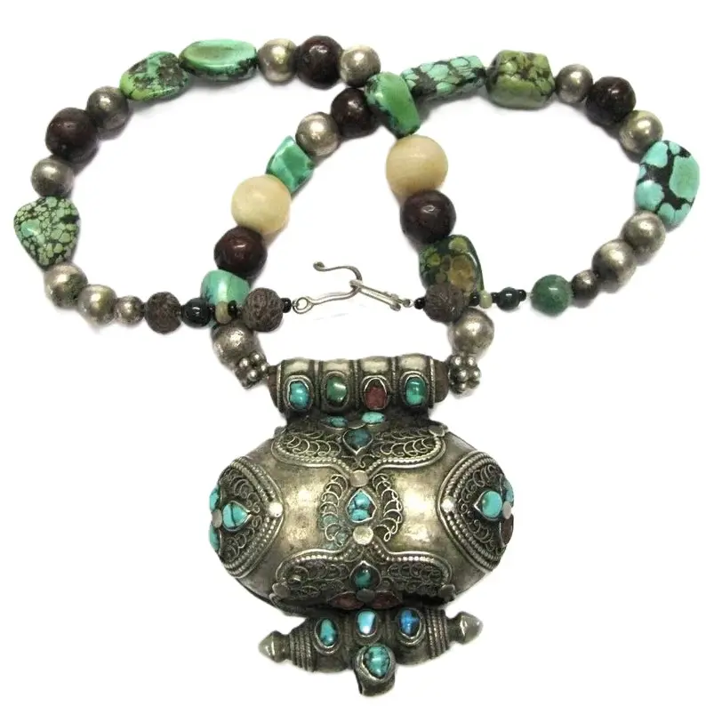 Tibetan Gau Box Necklace, Heirloom Beads