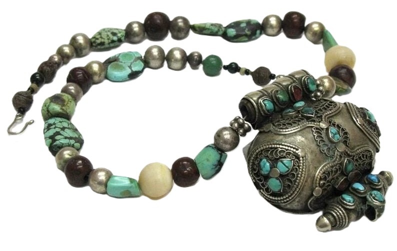 Tibetan Gau Box Necklace, Heirloom Beads