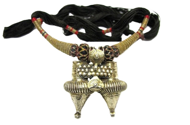 Antique Silver Gilt India Pendant, Rabari, Dhebaria