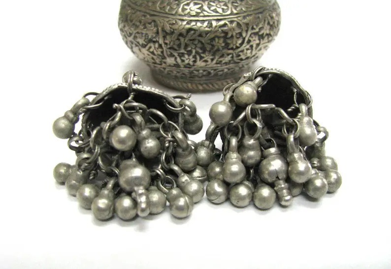 Vintage Indian Silver Jhumka Earrings
